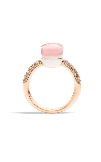 Pomellato 18k Petit Nudo Rose and White Gold Rose Quartz Chalcedony Brown Diamond Ring PAB7040O6000BRCQR Bandiera Jewellers