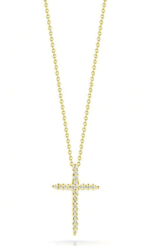 Roberto Coin Yellow Gold Diamond Sliver Cross Necklace 001618AYCHX0 | Bandiera Jewellers Toronto and Vaughan