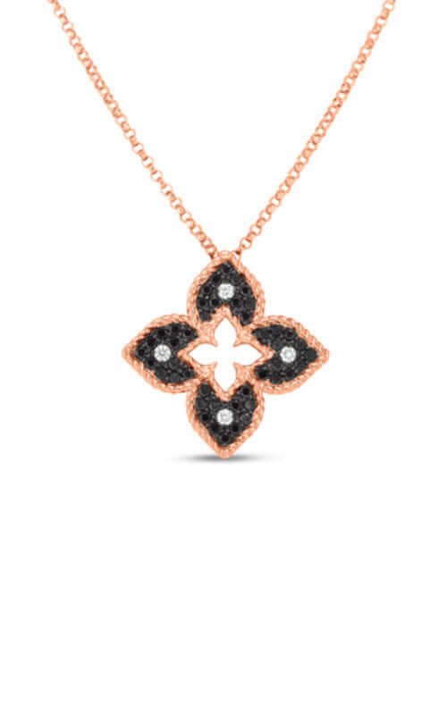 Roberto Coin Petite Venetian Princess Black and White Diamond Flower Pendant 7772928AXCHX | Bandiera Jewellers Toronto and Vaughan