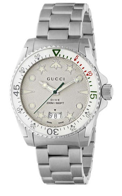 GUCCI Dive ブラック ラバーベルト 200M防水(45mm) Gucci Dive Watch, 40mm In White Rubber & Steel | GUCCI® NZ