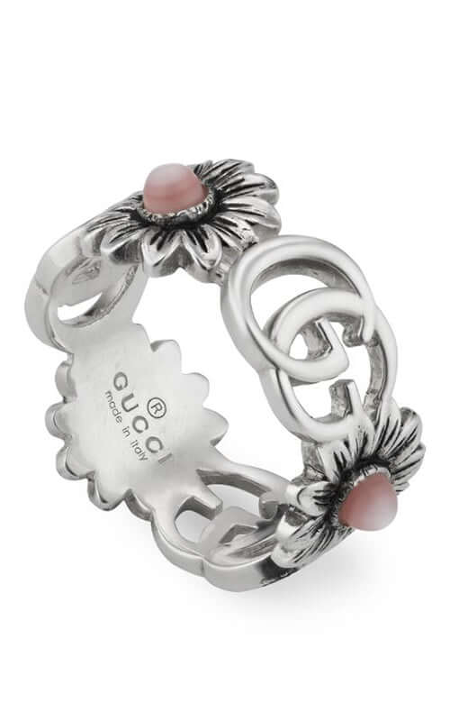 GUCCI GG Marmont Silver &amp; Mother of Pearl Ring YBC527394002 | Bandiera Jewellers Toronto and Vaughan