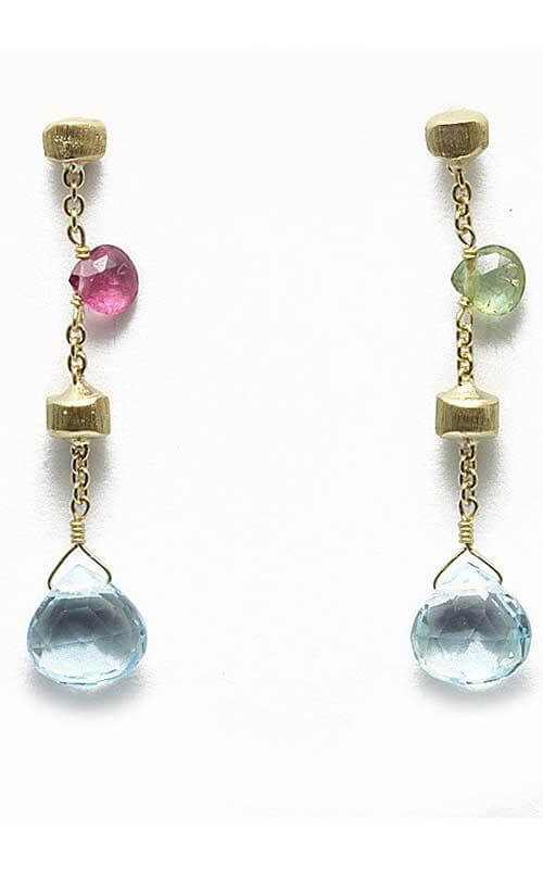 Marco Bicego Paradise Earrings Yellow Gold, Blue Topaz, Pink Tourmaline &amp; Peridot (OB1430-MIX01) | Bandiera Jewellers Toronto and Vaughan