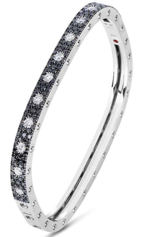 Roberto Coin Pois Mois Bangle White Gold, Black and White Diamonds (8881871AW70B) | Bandiera Jewellers Toronto and Vaughan