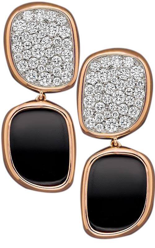 Roberto Coin Black Jade Collection Rose Gold, Diamond &amp; Black Jade Earrings (8881604AXERBJ) | Bandiera Jewellers Toronto and Vaughan