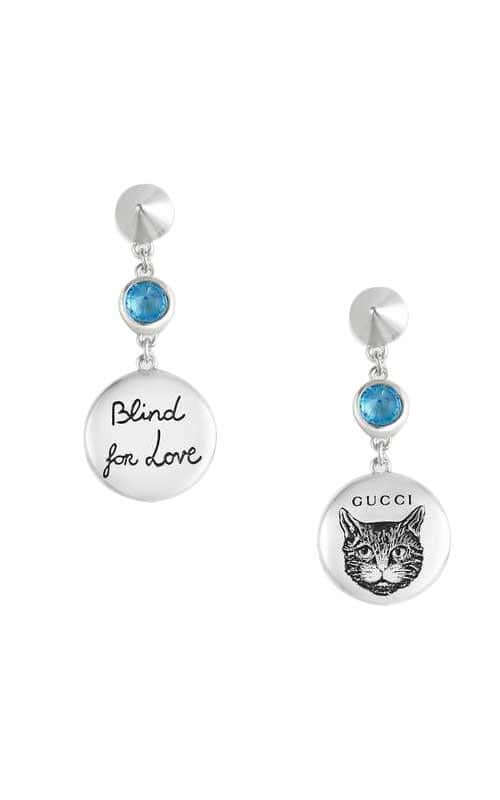 Discontinued-Gucci Blind For Love Silver with Blue Zirconia Earrings (YBD50210600100U) | Bandiera Jewellers Toronto and Vaughan