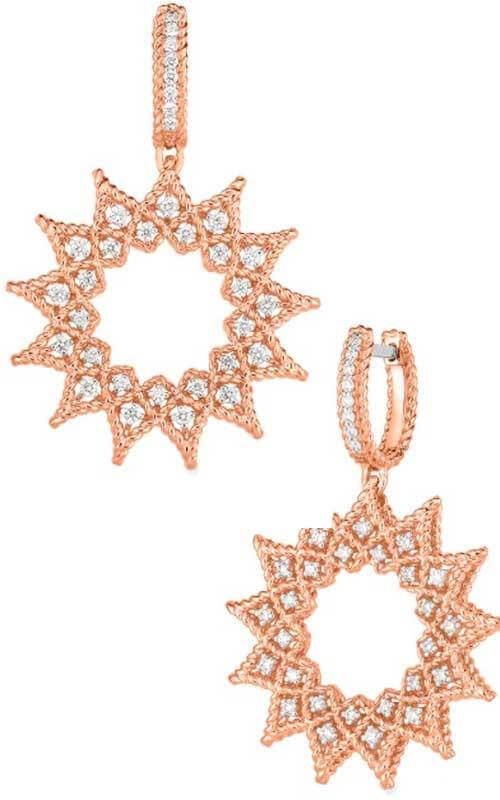 Roberto Coin Roman Barocco Rose Gold &amp; Diamond Starburst Drop Earrings (7771926AXERX) | Bandiera Jewellers Toronto and Vaughan